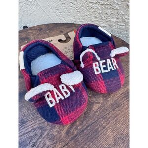 Dearfoams NEW Baby Bear Plaid Cozy Slippers Memory Foam Slip Resistant Kids 3-4